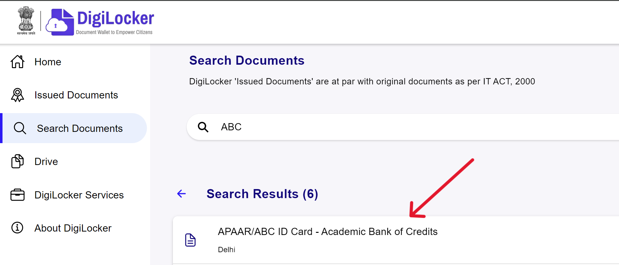Navigate ABC ID on DigiLocker